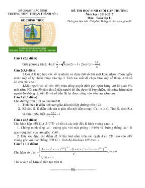 Đề thi học sinh giỏi cấp trường năm học 2016-2017 môn Toán lớp 11